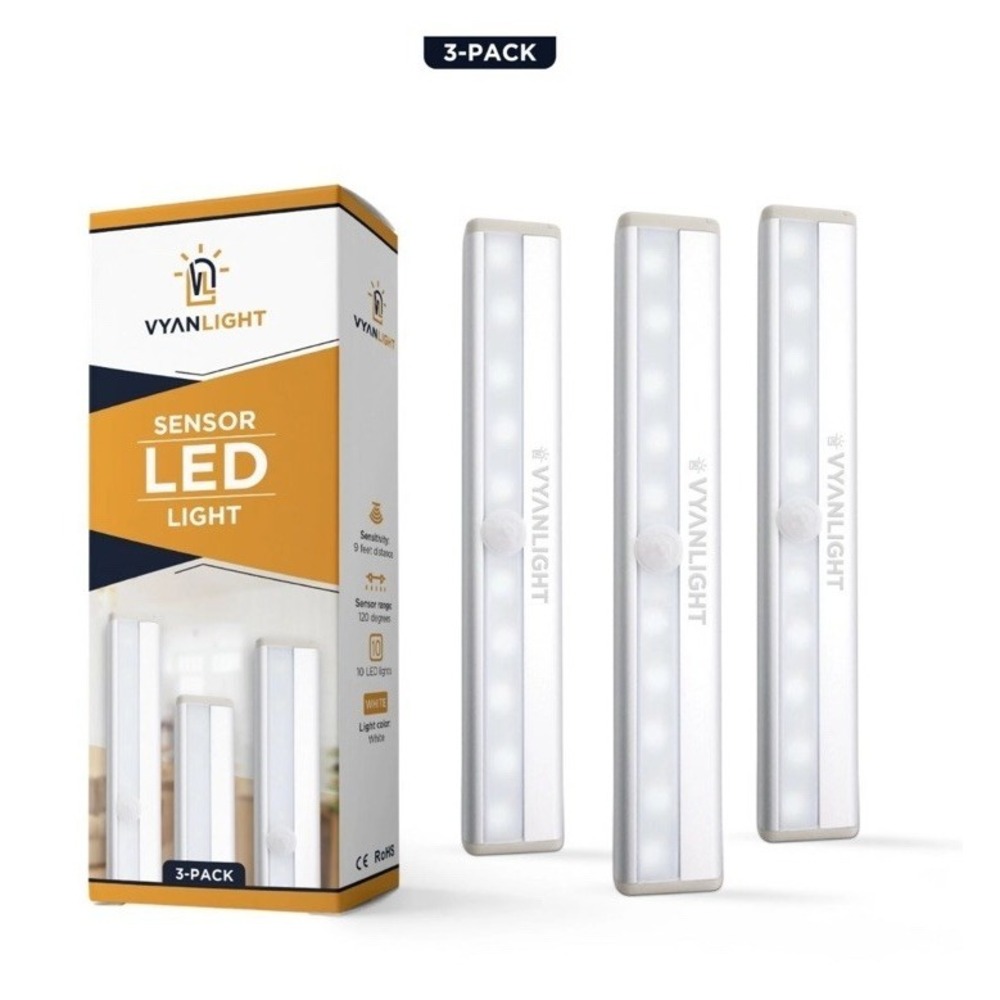 Under Cabinet Lights 10 LED Motion Sensor Closet Lights Cordless 3 PACK